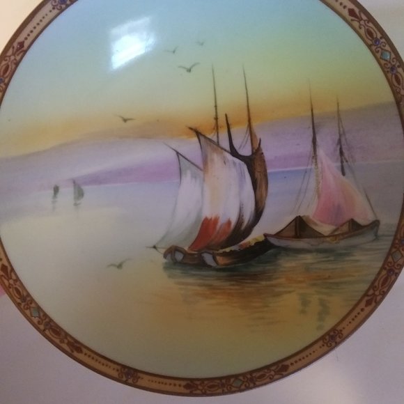 Vintage Hand Painted Nippon Morimura pedestal bowl with two handles and Moriage - Picture 5 of 16